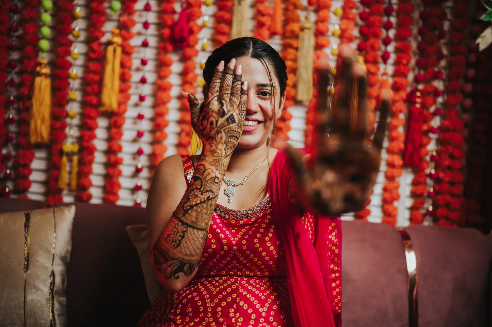 Portrait from Indraneel and Sanchita's paath & mehendi