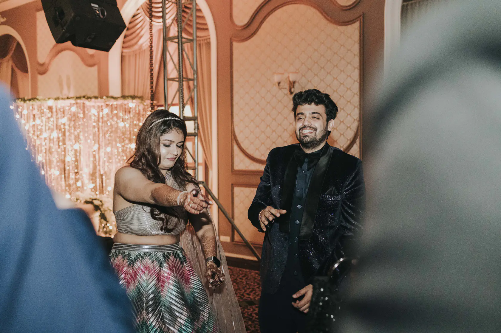 Pearl and Nimish photographed together during their sangeet