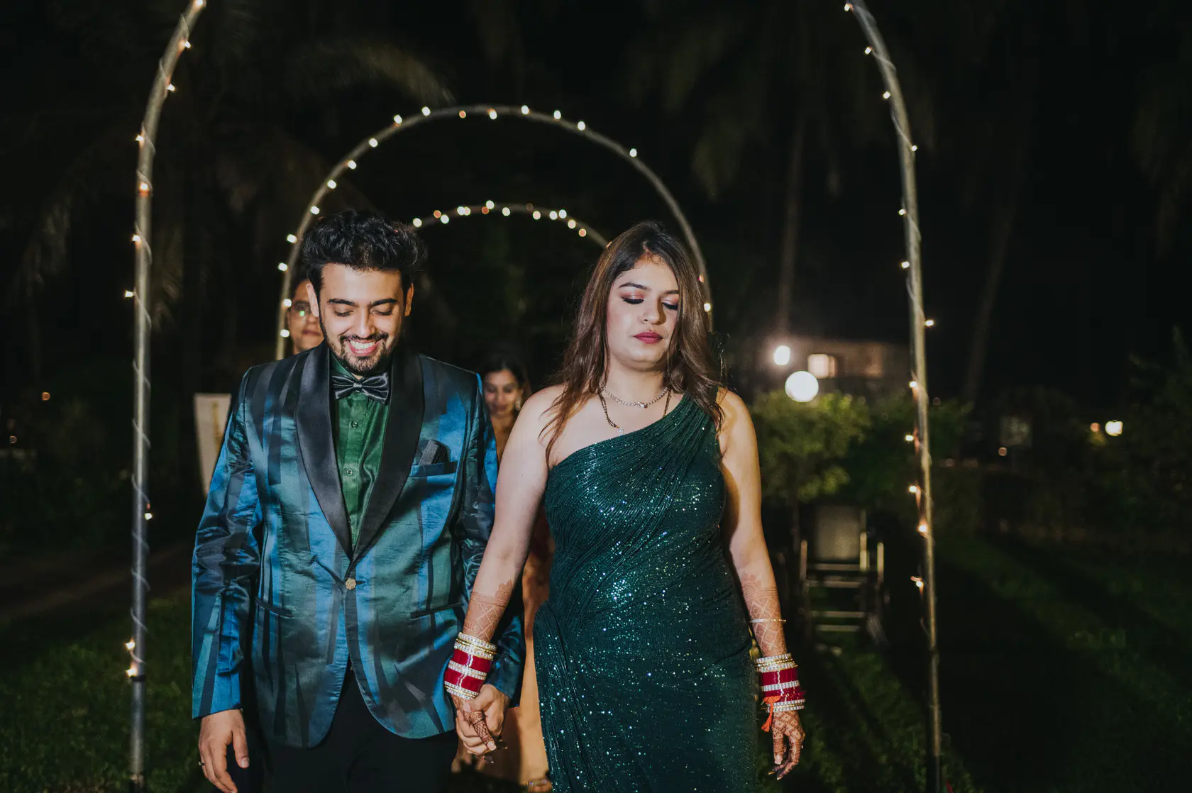 Pearl and Nimish photographed together during their reception