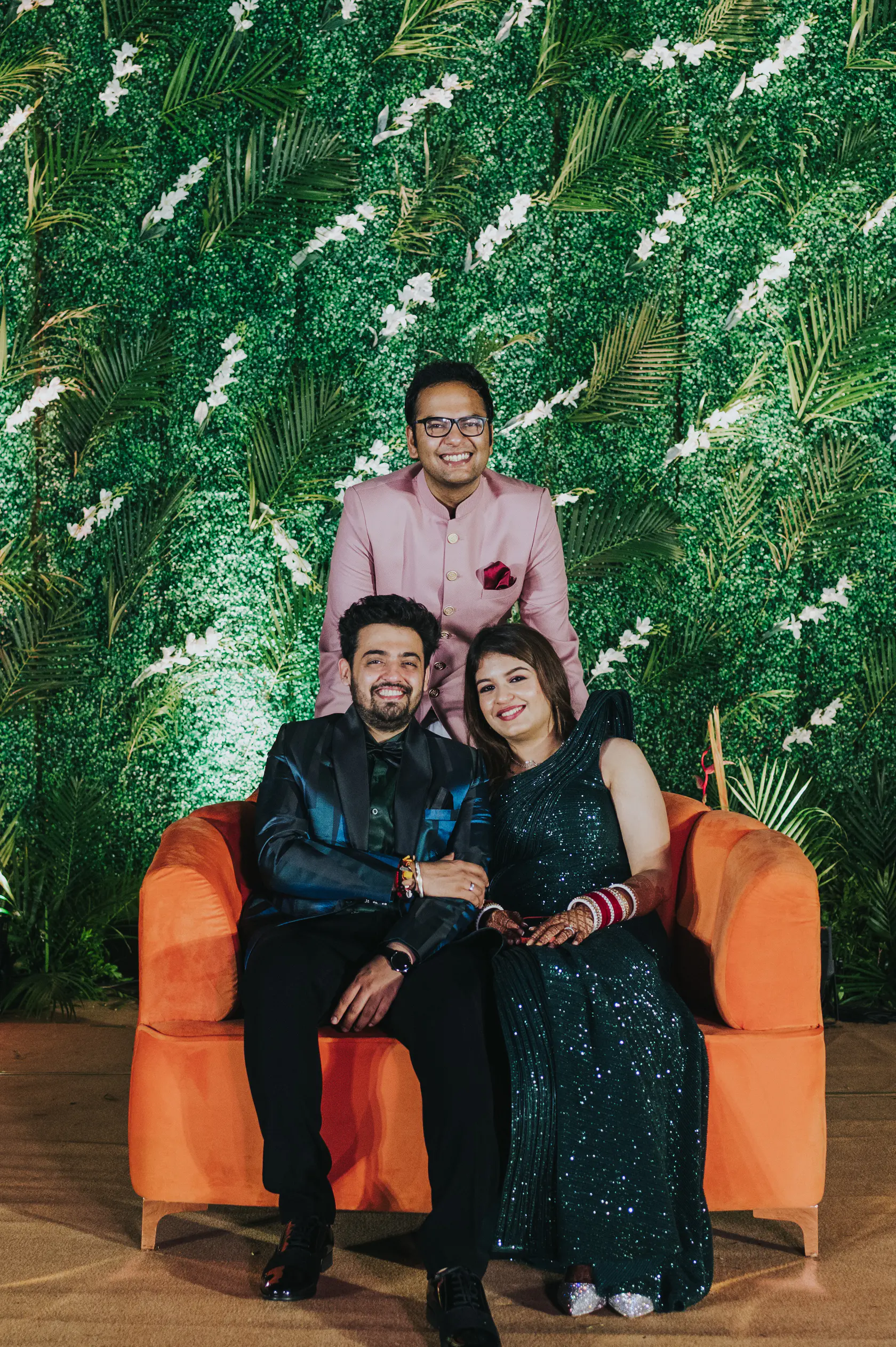 Pearl and Nimish photographed together during their reception