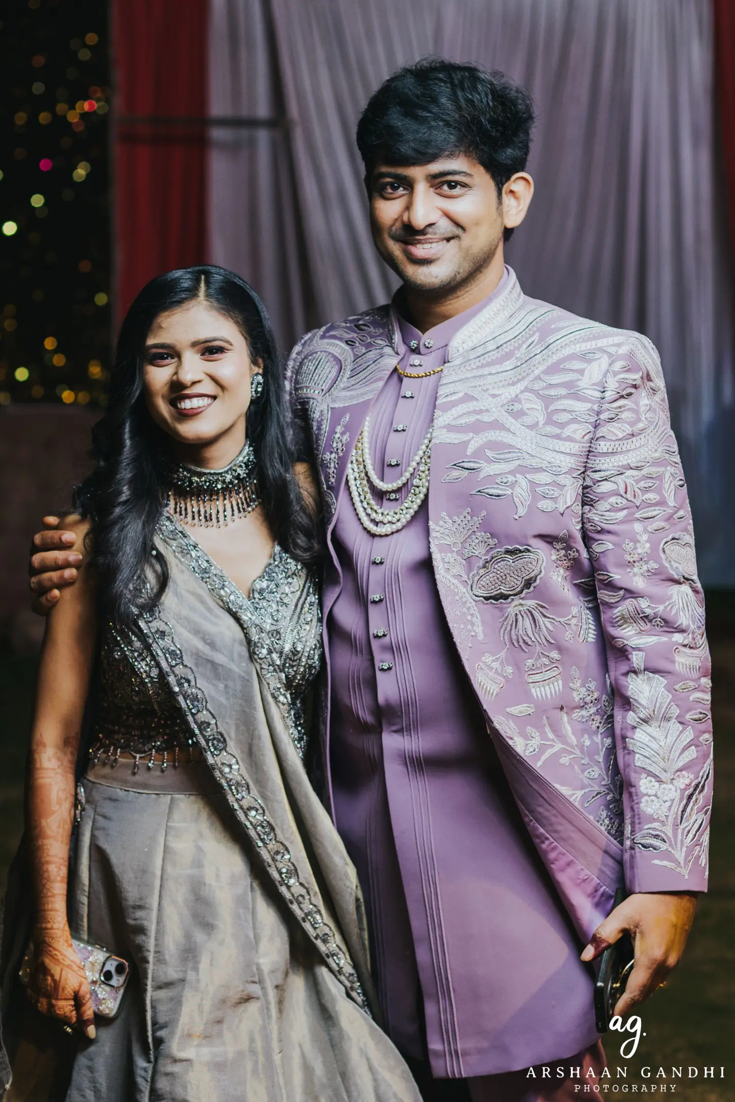 Shaily and Shyam photographed together during their sangeet candid