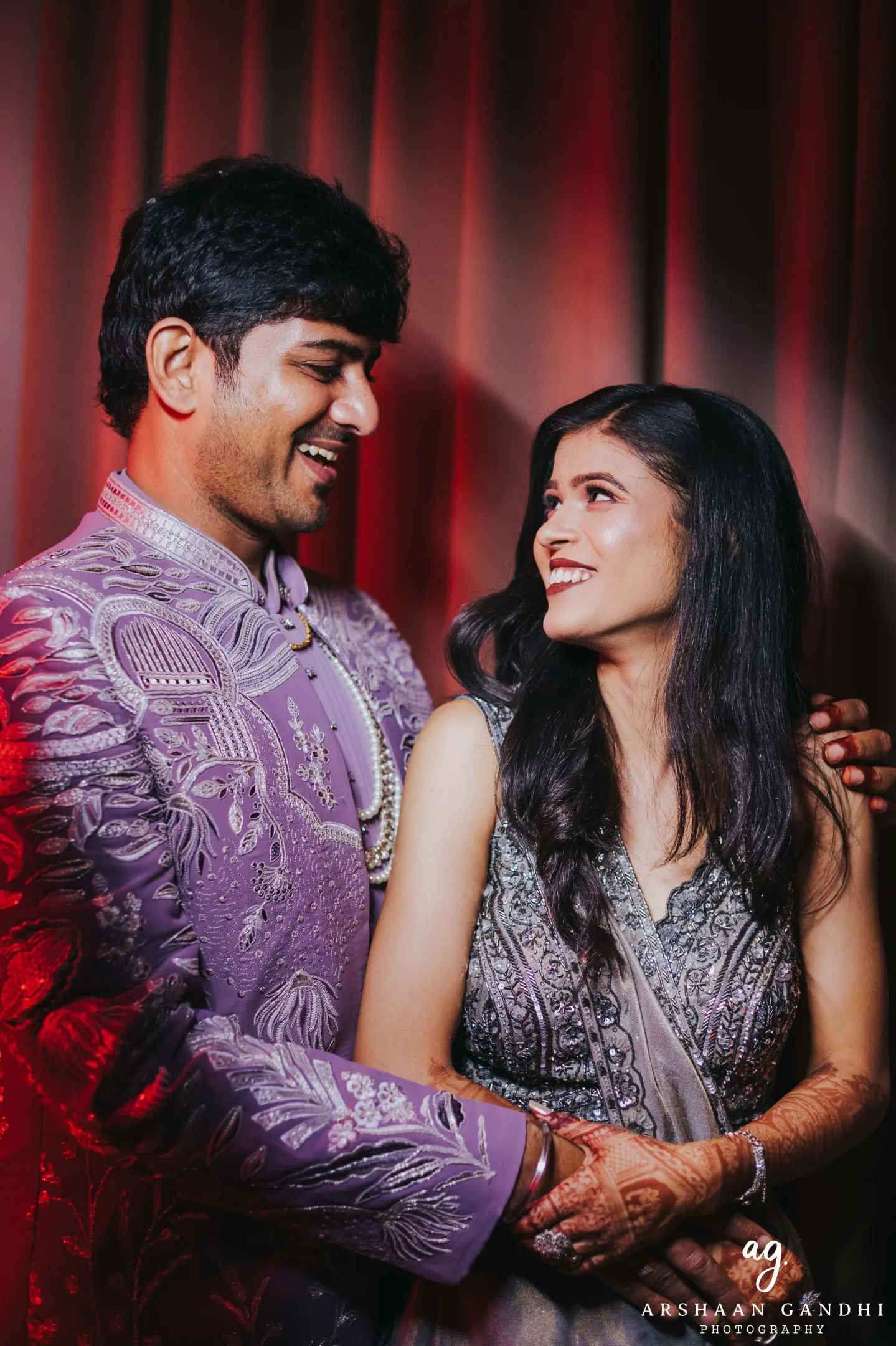 Shaily and Shyam photographed together during their sangeet candid
