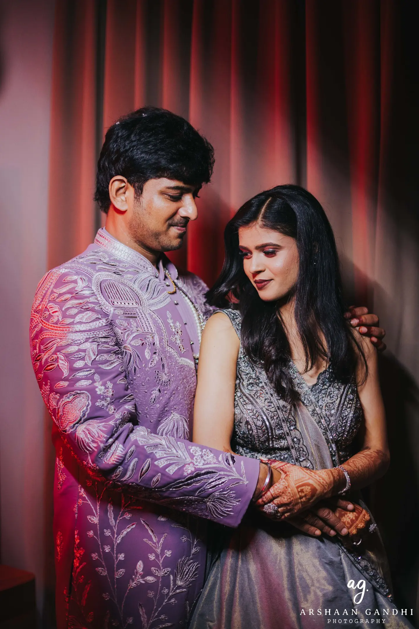 Shaily and Shyam photographed together during their sangeet candid