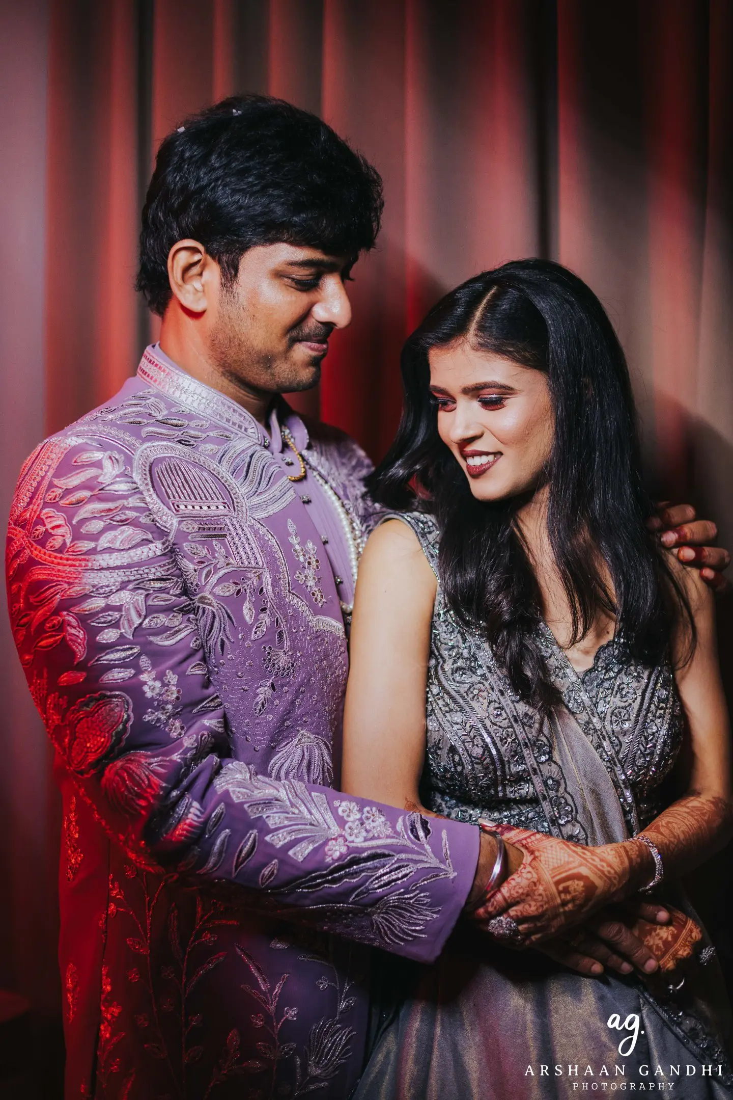 Shaily and Shyam photographed together during their sangeet candid