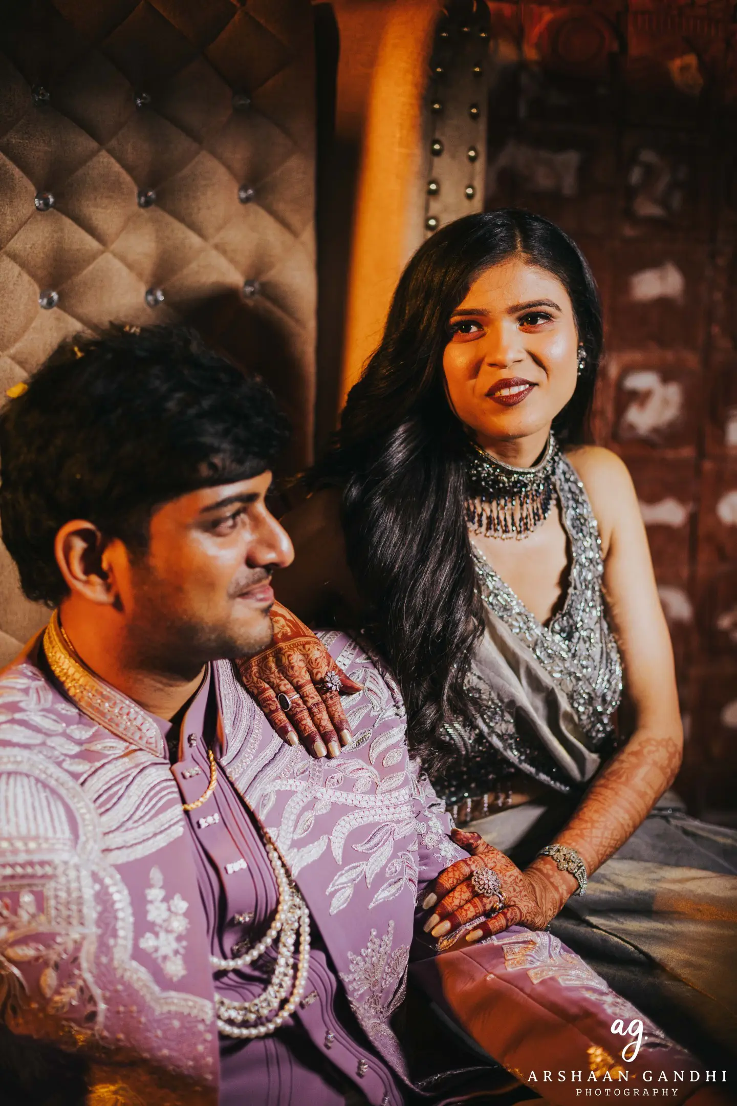 Shaily and Shyam photographed together during their sangeet candid