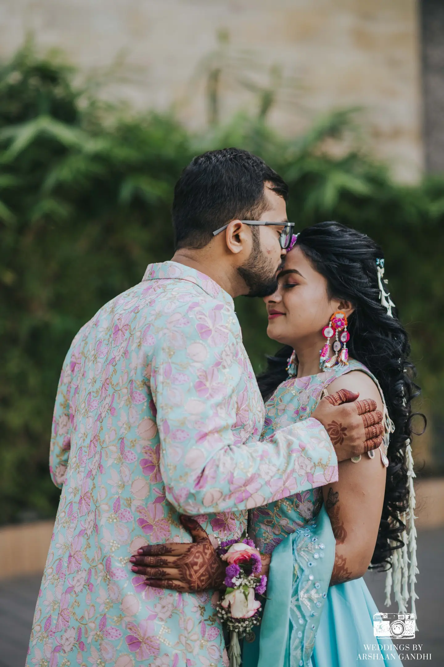 Vikas and Sahni photographed together during their carnival + sangeet